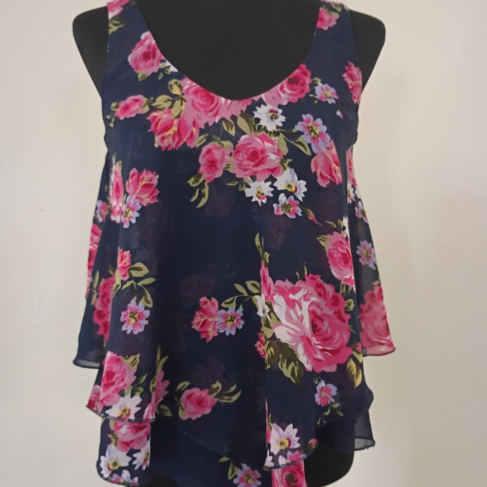 Live 4 Truth Floral Layered Blouse - Pink and Navy